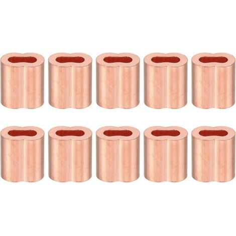 1/8"/3mm Wire Rope Loop Sleeve, 10 Pack Copper Double Crimp Loop Sleeve for Wire Rope Cable Fittings, Golden (1/5)