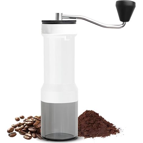 Ortviai Moulin à café manuel 40 réglages, corps en aluminium, burin en acier inoxydable CNC420, bac transparent et manivelle longue (1/4)
