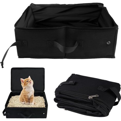 Arenero portátil con tapa, plegable, 40x30cm, impermeable, ideal para viajes, camping, coche, interiores y exteriores, color negro. (1/5)