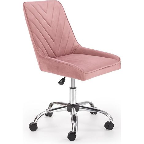Chaise de bureau enfant en velours rose avec piètement en métal chromé AGAIN (1/5)