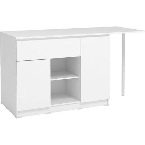 Vente-Unique – Îlot central de cuisine blanc – 2 portes, 1 tiroir, 2 niches – Panneau de particule, métal – Dimensions 169.8x90.5x70 cm (1/4)