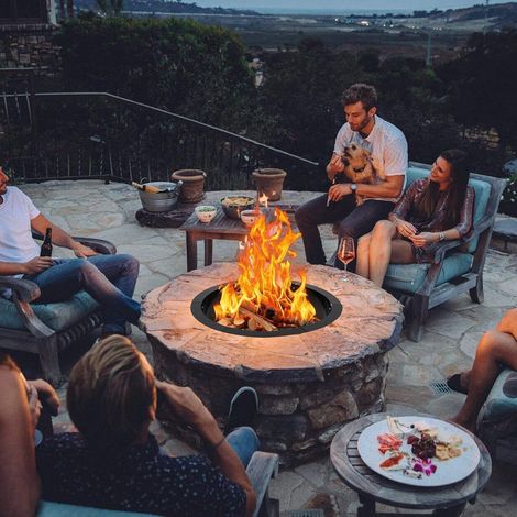 Anneau de foyer 122 cm acier carbone, trous ventilation feu de bois, surface revêtue pour jardin terrasse camping (1/5)