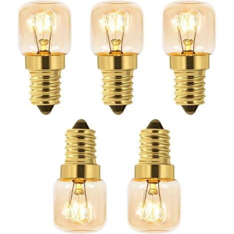 Paquete de 5 bombillas de sal de 15 W, casquillo E14 T22, luz blanca cálida incandescente de 2700 K, 80 lúmenes, 230 V CA, bombilla para horno de 15 W y 300 °C, apta para hornos, frigoríficos, lámpara