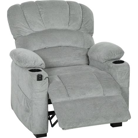 HOMCOM sillón relax reclinable eléctrico silencioso con función memoria, reposapiés, mando a distancia, bolsillos laterales, puerto usb, gris