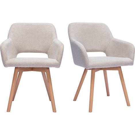 Sillas de tela con efecto terciopelo texturizado beige y madera clara (juego de 2) LAURETTE (1/5)