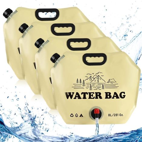 4 bidons d'eau pliables, 8 litres, flexibles, avec couvercle hermétique, sans BPA, pour le camping, les activités de plein air, les situations d'urgence et la préparation aux crises.