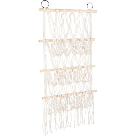Filet de rangement mural multicouche pour peluches, présentoir avec bâtonnet en bois pour livres, poupées et serviettes. Triple couche. (1/5)