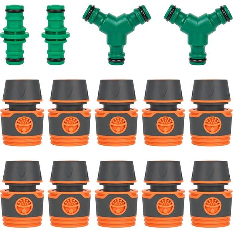 XTDMJ Lot de 14 raccords de tuyau, 10 raccords de tuyau de 1/2" avec 2 répartiteurs en Y et 2 connecteurs doubles, rallonge de tuyau d'arrosage pour jardin familial (1/5)