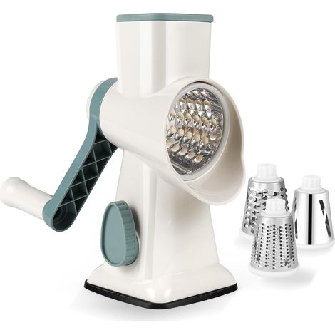 Mandolina da cucina manuale, affettatrice multifunzionale per verdure con 3 lame a tamburo staccabili, tagliaverdure per patate, carote, formaggio, noci, ecc. (bianco)