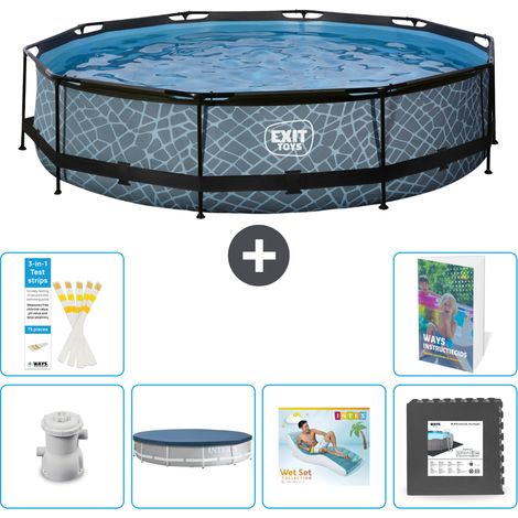 Exit Pool Rund - Steinoptik - 360x76 cm - 7-teilig S223
