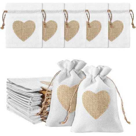 20 Jutebeutel kleine Beutel 8 x 10 cm Geschenktüten mit Herzmotiv Jutebeutel Baumwollbeutel für Geschenke Süßigkeiten Füllung Leinenbeutel für (1/5)