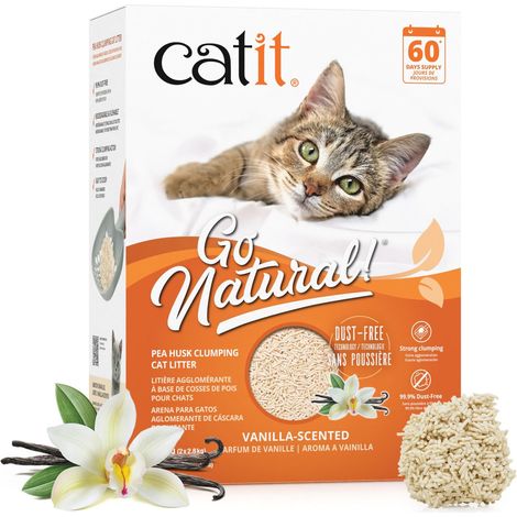 litière pour Chat agglomérante au Parfum de Vanille, à Base de cosses de Pois Naturelles, 99,9 % sans poussière, Forte neutralisation des odeurs, Facile à ramasser, 5,6 kg (1/5)