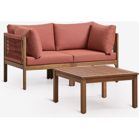 SKLUM Garten-Set mit 2-teiliger modularer Sofagarnitur mit Armlehnen und Couchtisch aus Akazienholz Branson Terrakotta – Akazienbraun                                  