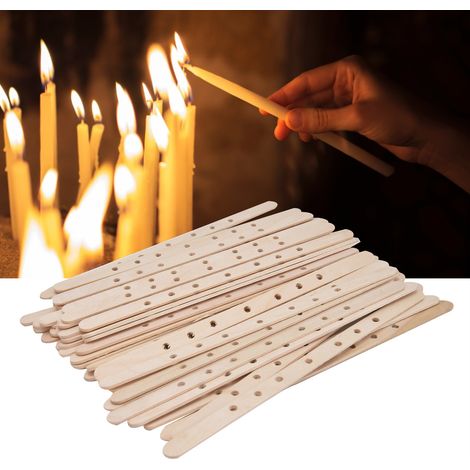 Lot de 50 Supports de Mèche en Bois de Bouleau Reutilisable et Facile pour Fabrication de Bougies - Dimensions 180x10mm avec 7 Troux (1/5)