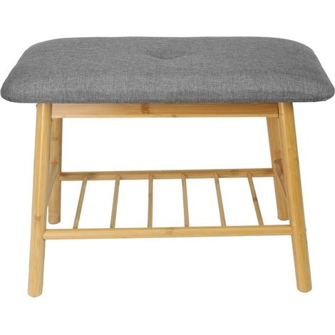 TrendLine Bambus Bank 60x30x45cm Bezug Leinen/Polypropylen Sitzbank Fußhocker Polsterhocker Sitzhocker (1/2)