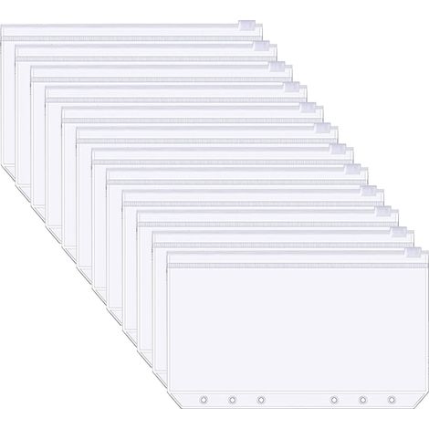 Lot de 12 pochettes PVC, fermeture éclair, 6 anneaux, classeur A6, rangement documents bureau école (1/5)