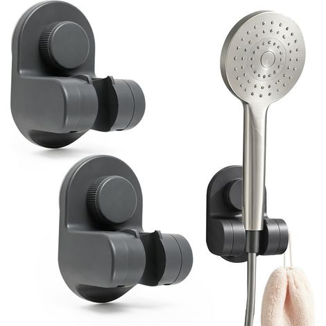 Support Pommeau de Douche Ventouse, 2 Pcs Support Pommeau de Douche Sans Percage, Accroche Pommeau de Douche Réglable avec Crochet, Porte Pommeau de Douche pour Douchette, Gris (1/5)