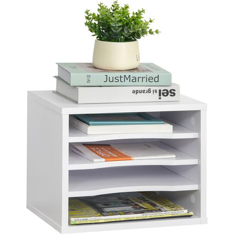 Vinsetto Organiseur bureau bois blanc avec 4 couches fournitures support d'imprimante dim. 35,5L x 25l x 28,6H cm (1/5)