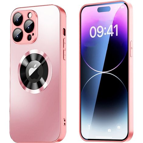 Magnetic cover iphone 15 pro avec protection dobjectif et affichage du logo - rose