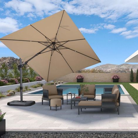 PURPLE LEAF Parasol Déporté en Aluminium 3,65 × 2,7 M Rectangulaire, Parasol de Jardin Extérieur Inclinable de Gauche à Droite, Adapté pour Balcon, Piscine, Terrasse, Beige (1/5)