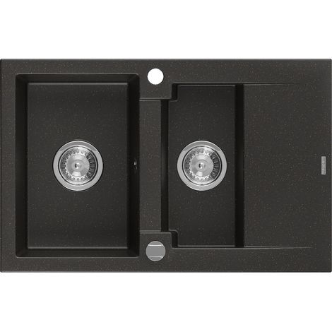 Mexen Gaspar évier en granit à 1,5 cuve avec un égouttoir court 737 x 475 mm, Noir/Or métallique - 6507731505-75 (1/5)