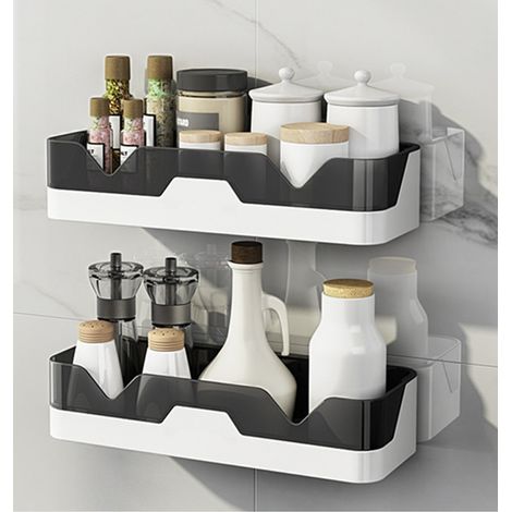 MINKUROW Mensola Per Doccia In Plastica Cestino Per Doccia, Ripiani Portaoggetti Cestino Per Doccia, Ripiani Per Pareti Del Bagno, Ripiani Per Pareti Senza Fori, Ripiani Senza Fori (2pcs 28,8 x 11 x 6 (1/5)
