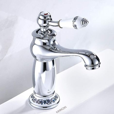 Miscelatore per lavabo in stile vittoriano – cromato – per bagni, bagni per gli ospiti – rubinetto classico per acqua calda e fredda (cromato) (1/4)