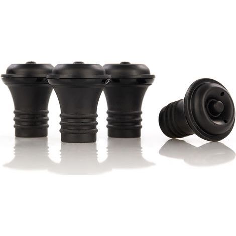 Vacuum Pump Stoppers Set of 4 Wine Storage for up to 7 Days Airtight & Leakproof Seal Easy to Clean Drip Free Black, Small, Silicone