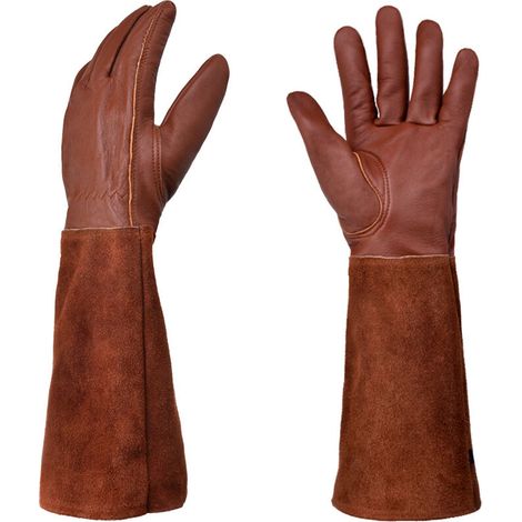 Gants de jardinage en cuir respirant pour hommes et femmes avec gants résistants aux épines, en cuir de vachette à manches longues, convenant aux jardiniers et aux agriculteurs (M, marron) (1/3)