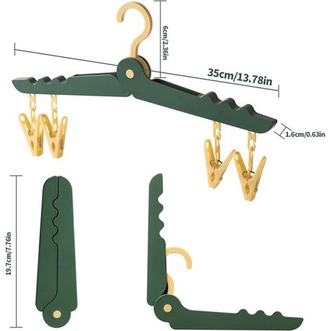 Grucce da viaggio pieghevoli – Set da 4 pezzi con 16 clip, portatili per valigia, accessori essenziali da viaggio (1/5)