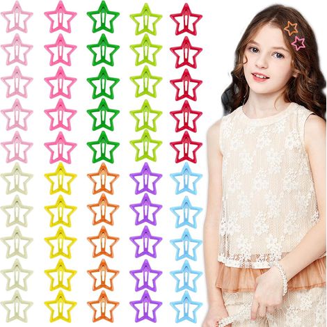 50 fermagli e forcine per capelli a forma di stella scintillante da 3 cm in una varietà di colori, perfetti per le ragazze degli anni 2000 e della generazione dei millennial. Include anche fermagli pe (1/4)