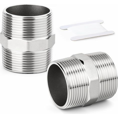 2 pièces de raccords tuyauterie à embout hexagonal en acier inoxydable 304, raccord droit adaptateur pour tuyau mâle BSP 1-1/2" x - 1-1/2"BSP(2Pcs) (1/5)