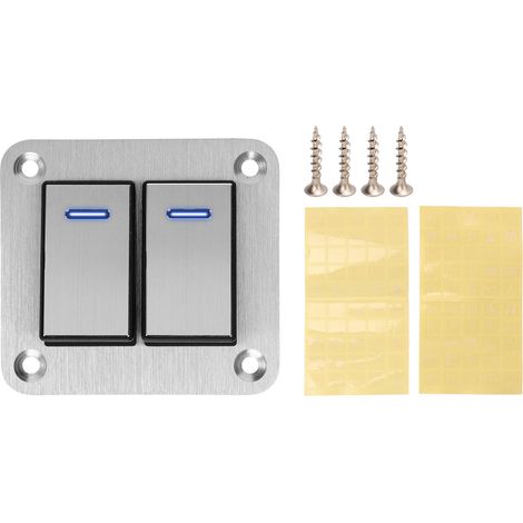2-fach Wippschalterfeld, blaue LED, 12V 24V, wasserdicht, Aluminiumlegierung, gebürstete Oberfläche, Ein/Aus für Auto, LKW, Boot. (1/5)