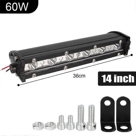 Barre lumineuse LED antibrouillard 12V/24V 6D ultra-mince 4x4 8 pouces pour moto, 4x4, SUV, quad, tracteur, camion 14 pouces 60W (1/5)