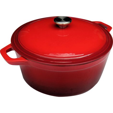 Gusseisen Bräter rot Ø 24 cm - 3,5 Liter - Eisen Schmortopf Kochtopf Grill Topf