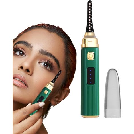 Recourbe-cils chauffant électrique avec 3 réglages de chaleur, chauffage rapide 15s, affichage de la température LED et brosse anti-incendie – Boucle rechargeable et longue durée (vert) (1/5)