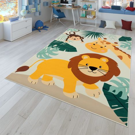 Kinderzimmerteppich Teppich Junge Mädchen Kinderteppich Rutschfest Zoo Tiere 200 cm x 200 cm Beige Quadrat (1/5)