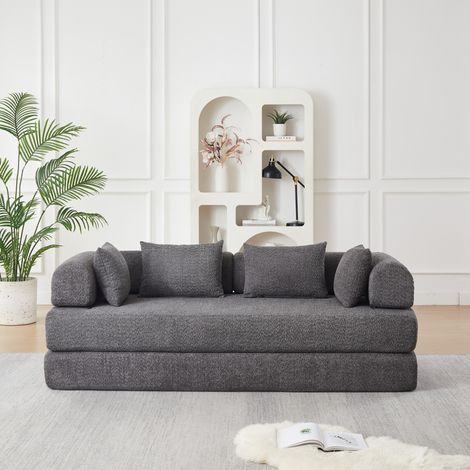 Sofá cama modular 4 en 1 de tela gris con respaldo ajustable, 4 cojines y base antideslizante, para salón y descanso diario – CHICFURN, sin montaje (1/5)