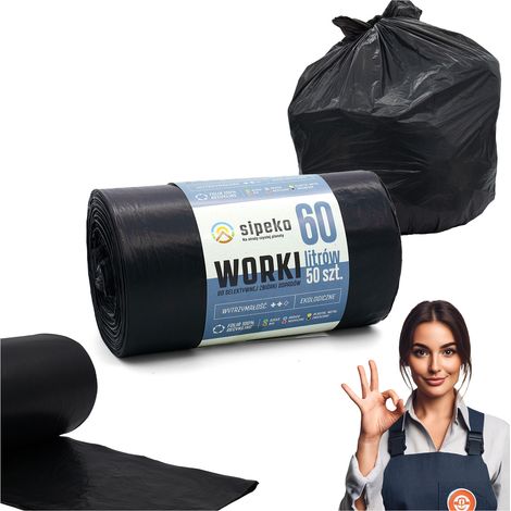 Sacchi per rifiuti da 60 litri, neri, in LDPE, 50 pezzi (1/5)