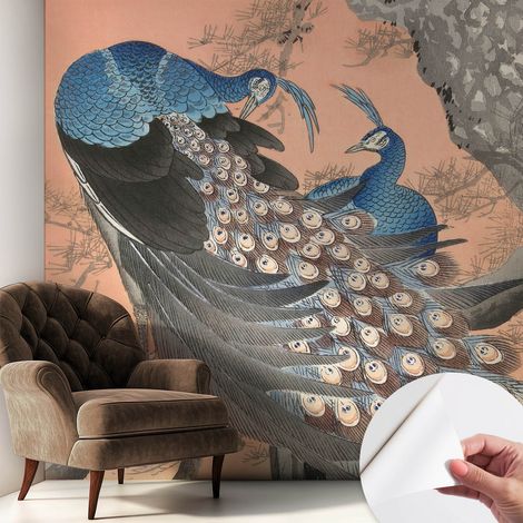 Tapete Selbstklebend - abwaschbar - trendige Wanddeko - elegant Fototapete Pfaueneleganz 250x250 cm (1/5)