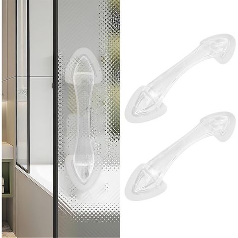 Set mit 2 selbstklebenden Acrylgriffen für Schiebetüren, Duschtüren, kein Bohren erforderlich, für Medizinschränke, Schränke, Schubladen, Balkontüren (transparent) (1/4)