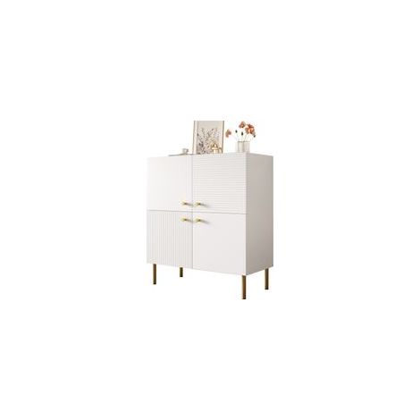 Buffet blanc moderne en MDF avec poignées en alliage de zinc et pieds en acier – Meuble de rangement élégant pour salon, chambre et entrée (1/5)