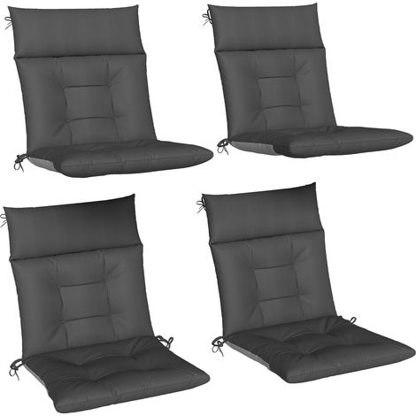 Outsunny set de 4 cojines para sillas, cojines para jardín con respaldo y correas, impermeables, antideslizantes, 112x53x8 cm, gris oscuro