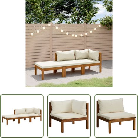 Holzsofa - 3-tlg. Garten-Lounge-Set mit Creme Kissen Massivholz Akazie (1/5)