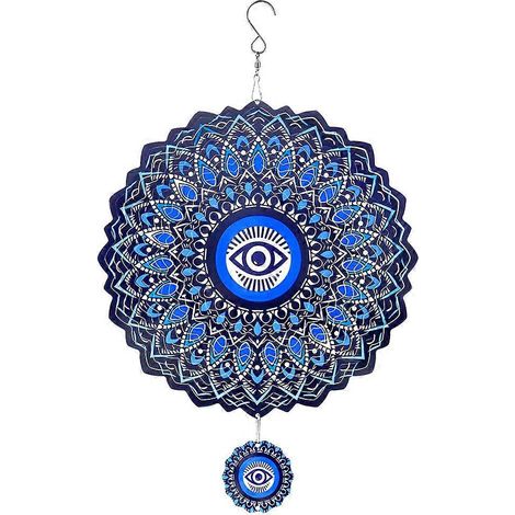 Carillon éolien rotatif 3D en métal Mandala Eye, décoration de jardin suspendue de luxe pour l'extérieur (1/5)