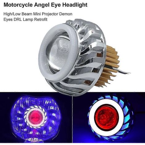 Phare avant LED pour voiture, moto, style « yeux d'ange et de démon », projecteur, feux de route/croisement, stroboscope, feux de jour (DRL) - Bleu (1/4)