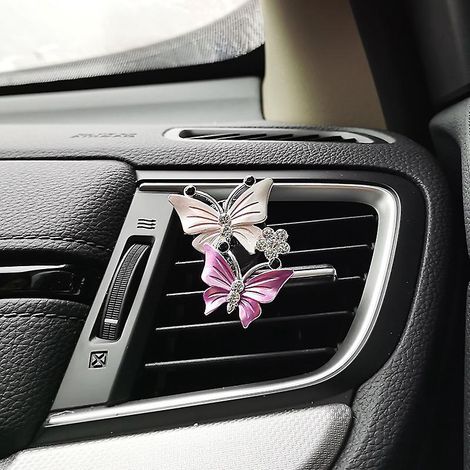 Set mit 2 doppelten rosa Schmetterlingsanhängern, Schmetterlings-Autoaccessoires, glänzender und niedlicher Schmetterling für die Lüftungsschlitze im Auto