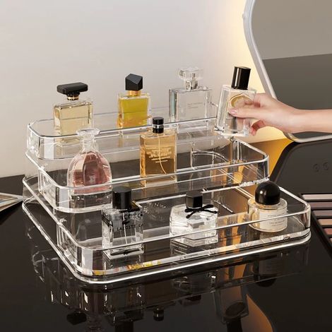 Transparenter Tischparfümständer aus Kunststoff, mehrstufiges Kosmetikregal, mehrstufiges Schminktischdisplay (1/3)