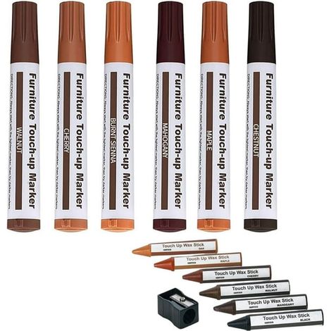 Lot de 6 stylos de retouche peinture pour meubles, correcteur rayures, marqueur de réparation bois, teinture et restauration, finition précise (1/4)