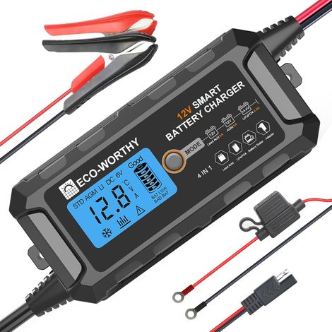 Chargeurs de Batterie 5A 12V pour Auto Chargeur de Batterie Chargeur d'entretien avec Activation de la Batterie au Lithium pour Voiture Camion Moto Tondeuse Bateau Batteries Marines (1/5)